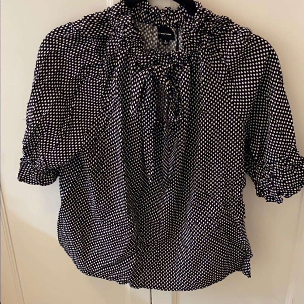 Who what wear black polka dot bow blouse